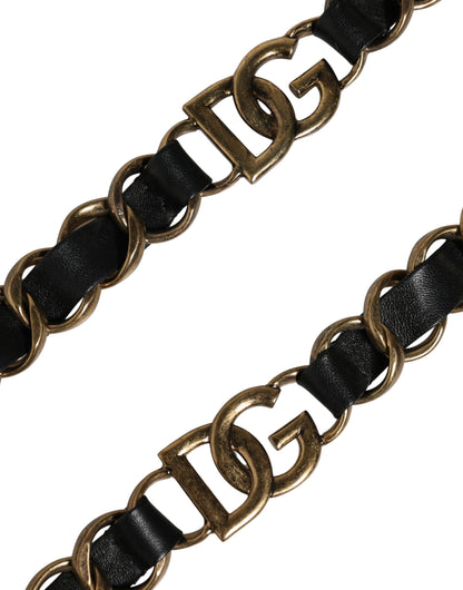 Bandolera accesoria de cadena dorada de cuero negro Dolce & Gabbana