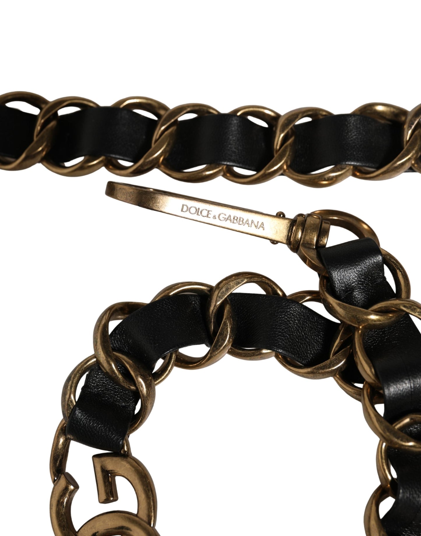 Bandolera accesoria de cadena dorada de cuero negro Dolce & Gabbana