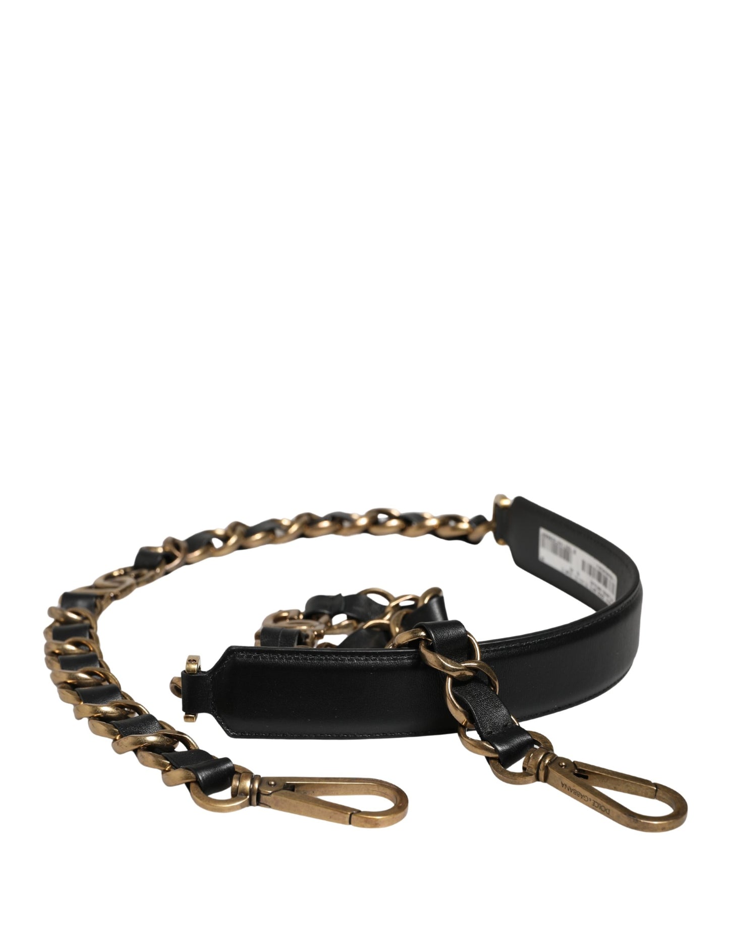 Bandolera accesoria de cadena dorada de cuero negro Dolce & Gabbana