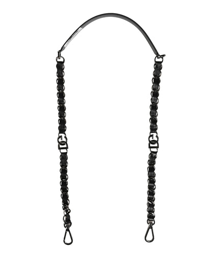 Correa de hombro para bolso Dolce & Gabbana de cuero negro con cadena plateada