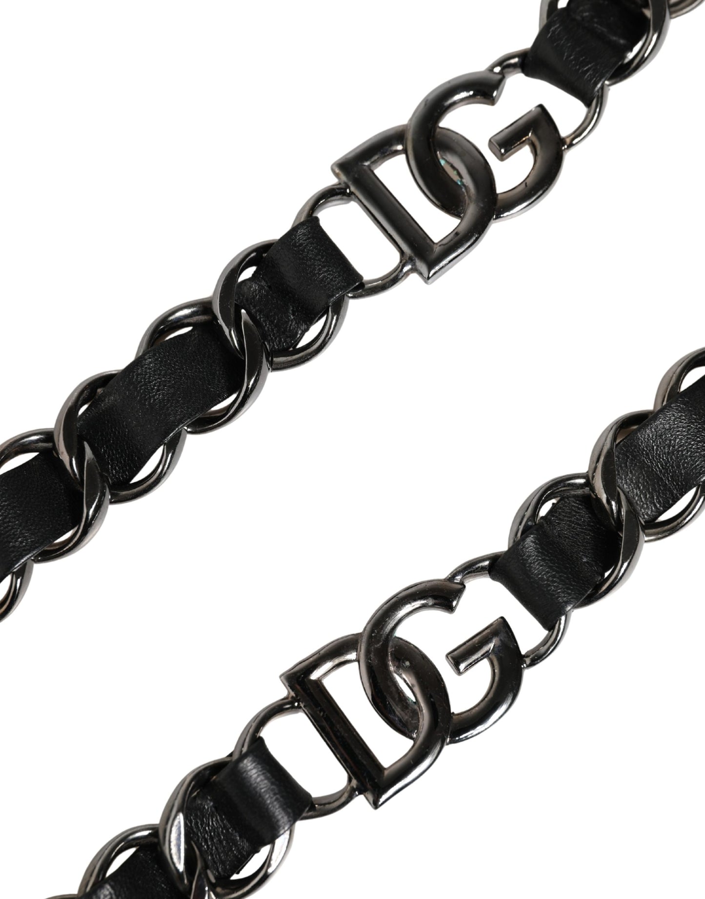 Correa de hombro para bolso Dolce & Gabbana de cuero negro con cadena plateada