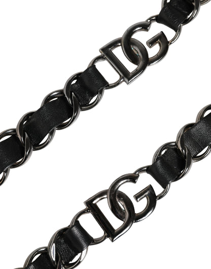 Correa de hombro para bolso Dolce & Gabbana de cuero negro con cadena plateada