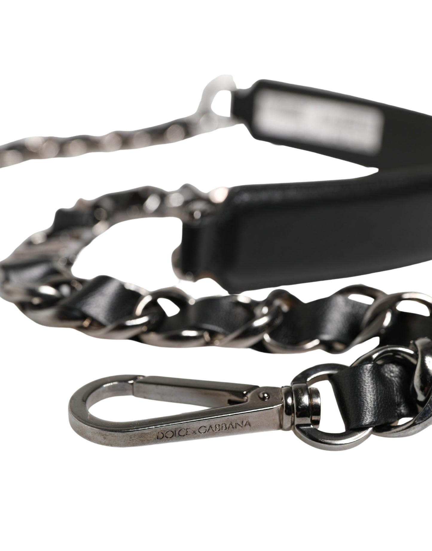 Correa de hombro para bolso Dolce & Gabbana de cuero negro con cadena plateada