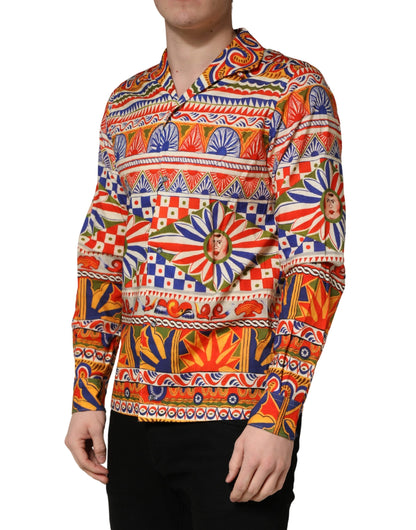 Camisa de hombre Dolce & Gabbana de algodón de sarga con estampado Carretto siciliano multicolor