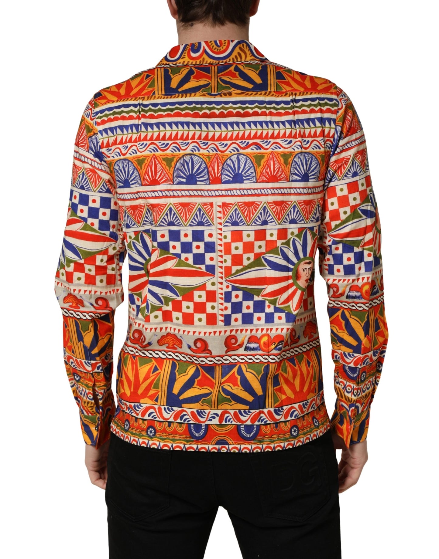 Camisa de hombre Dolce & Gabbana de algodón de sarga con estampado Carretto siciliano multicolor