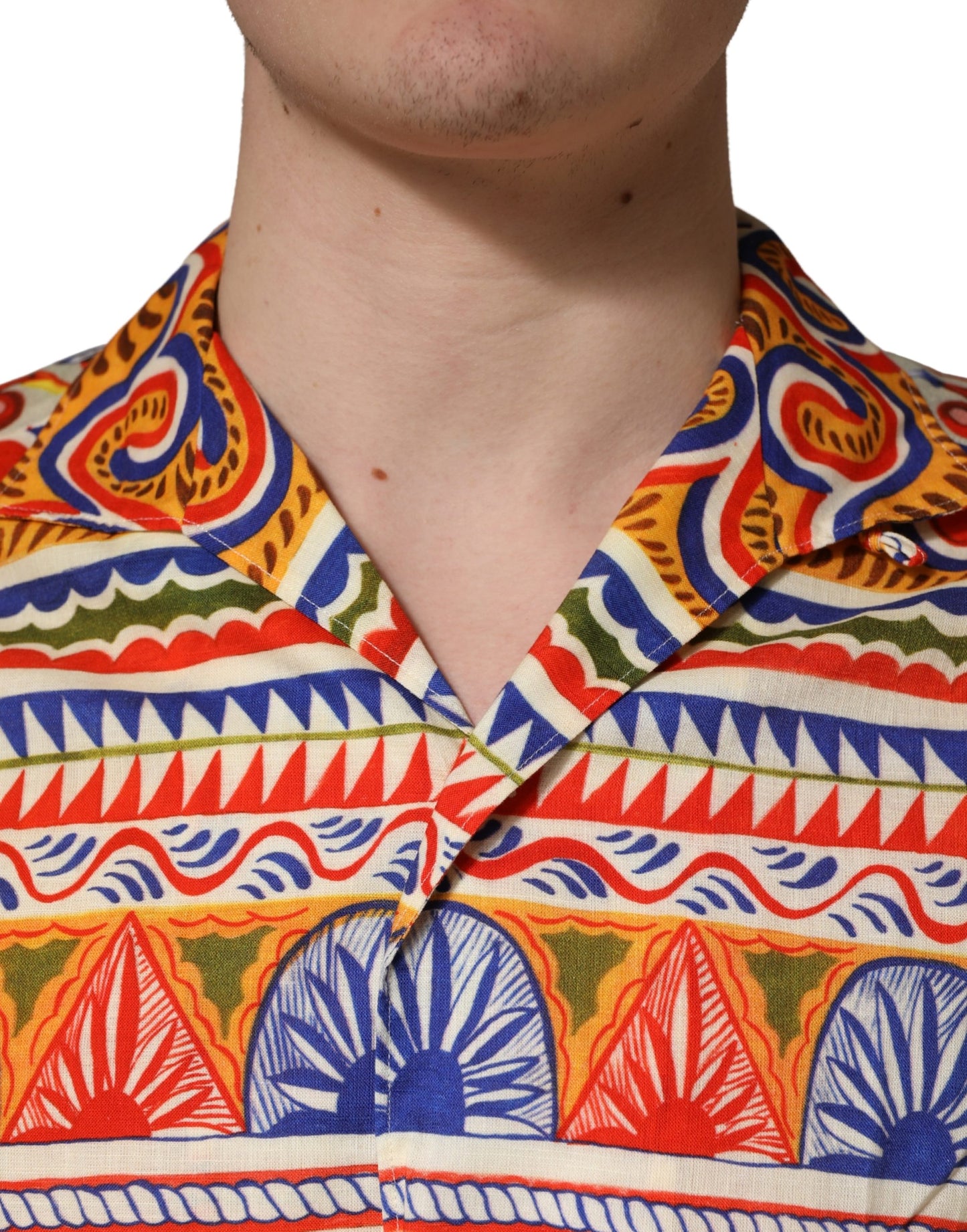 Camisa de hombre Dolce & Gabbana de algodón de sarga con estampado Carretto siciliano multicolor