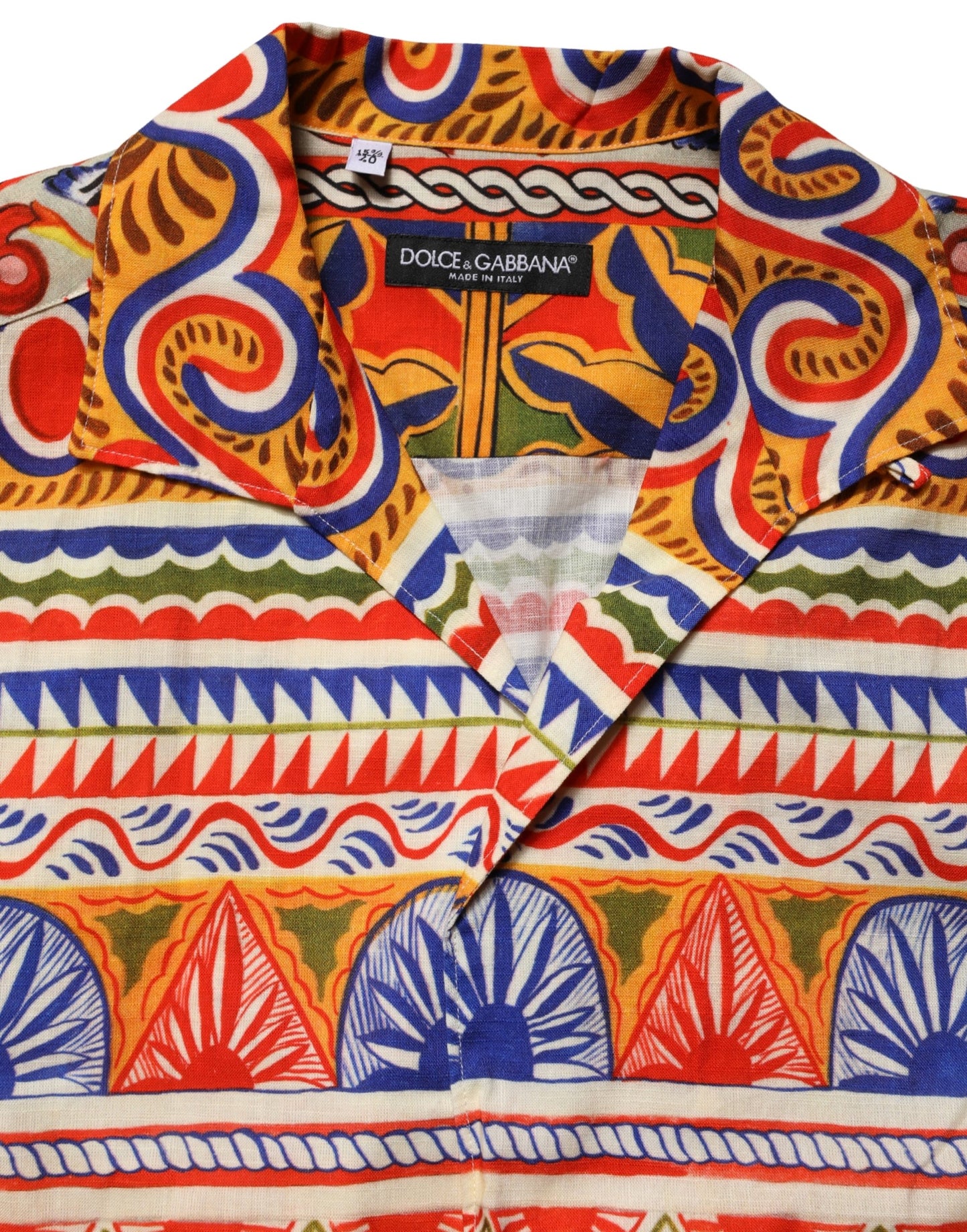 Camisa de hombre Dolce & Gabbana de algodón de sarga con estampado Carretto siciliano multicolor