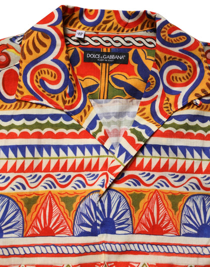 Camisa de hombre Dolce & Gabbana de algodón de sarga con estampado Carretto siciliano multicolor