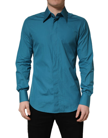 Camisa de vestir de manga larga de algodón azul SARTORIA de Dolce & Gabbana
