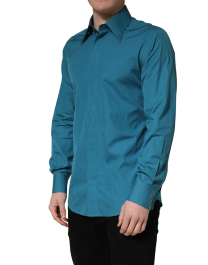 Camisa de vestir de manga larga de algodón azul SARTORIA de Dolce & Gabbana