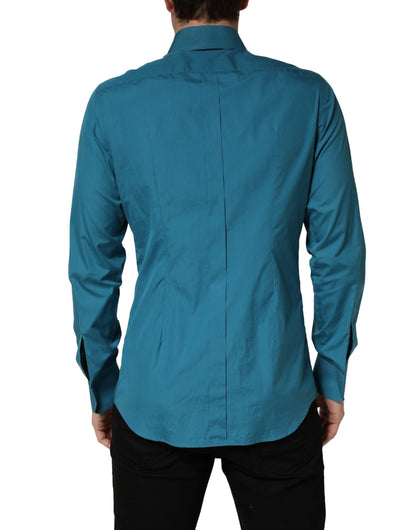 Camisa de vestir de manga larga de algodón azul SARTORIA de Dolce & Gabbana