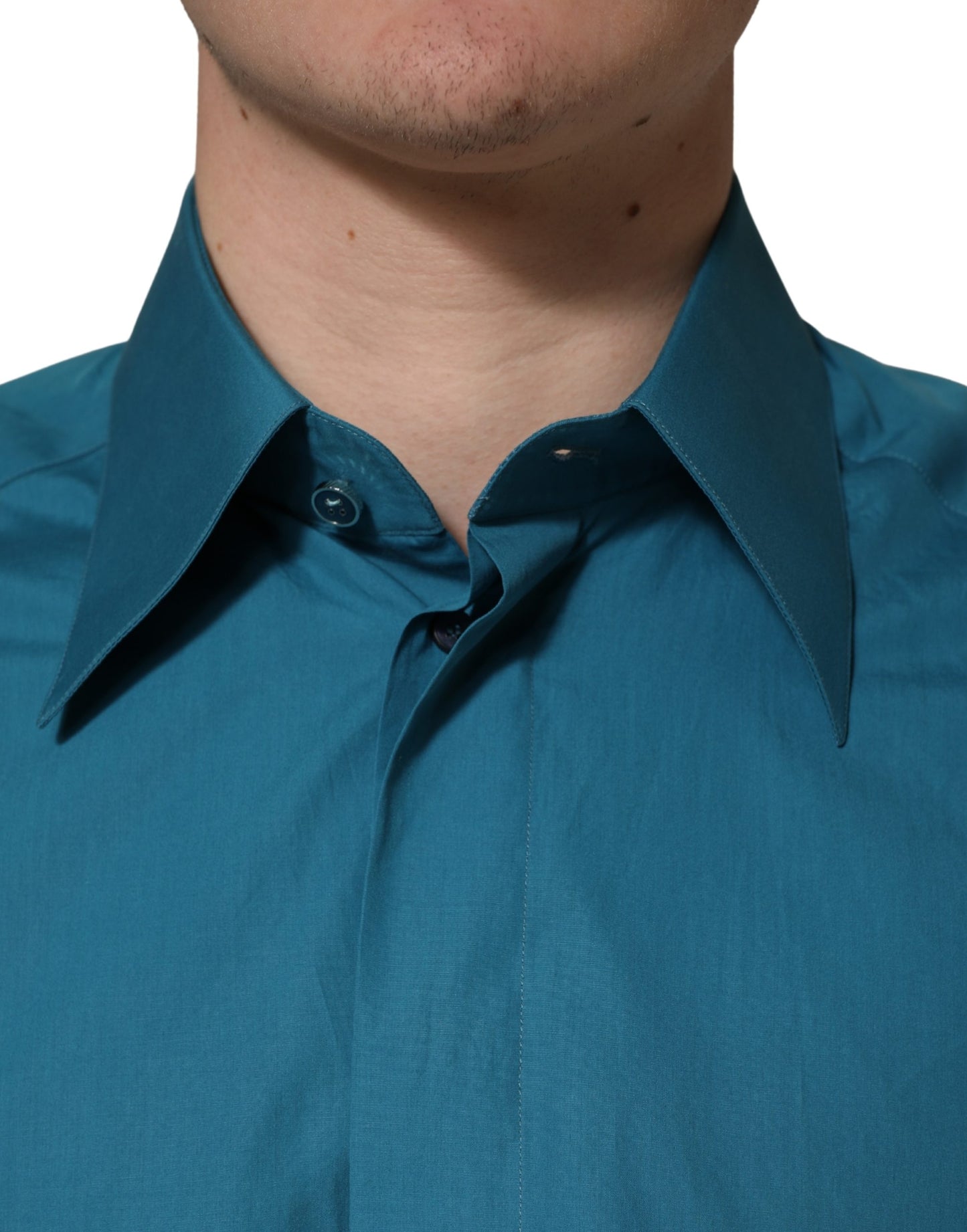 Camisa de vestir de manga larga de algodón azul SARTORIA de Dolce & Gabbana