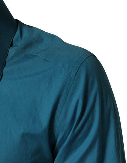 Camisa de vestir de manga larga de algodón azul SARTORIA de Dolce & Gabbana