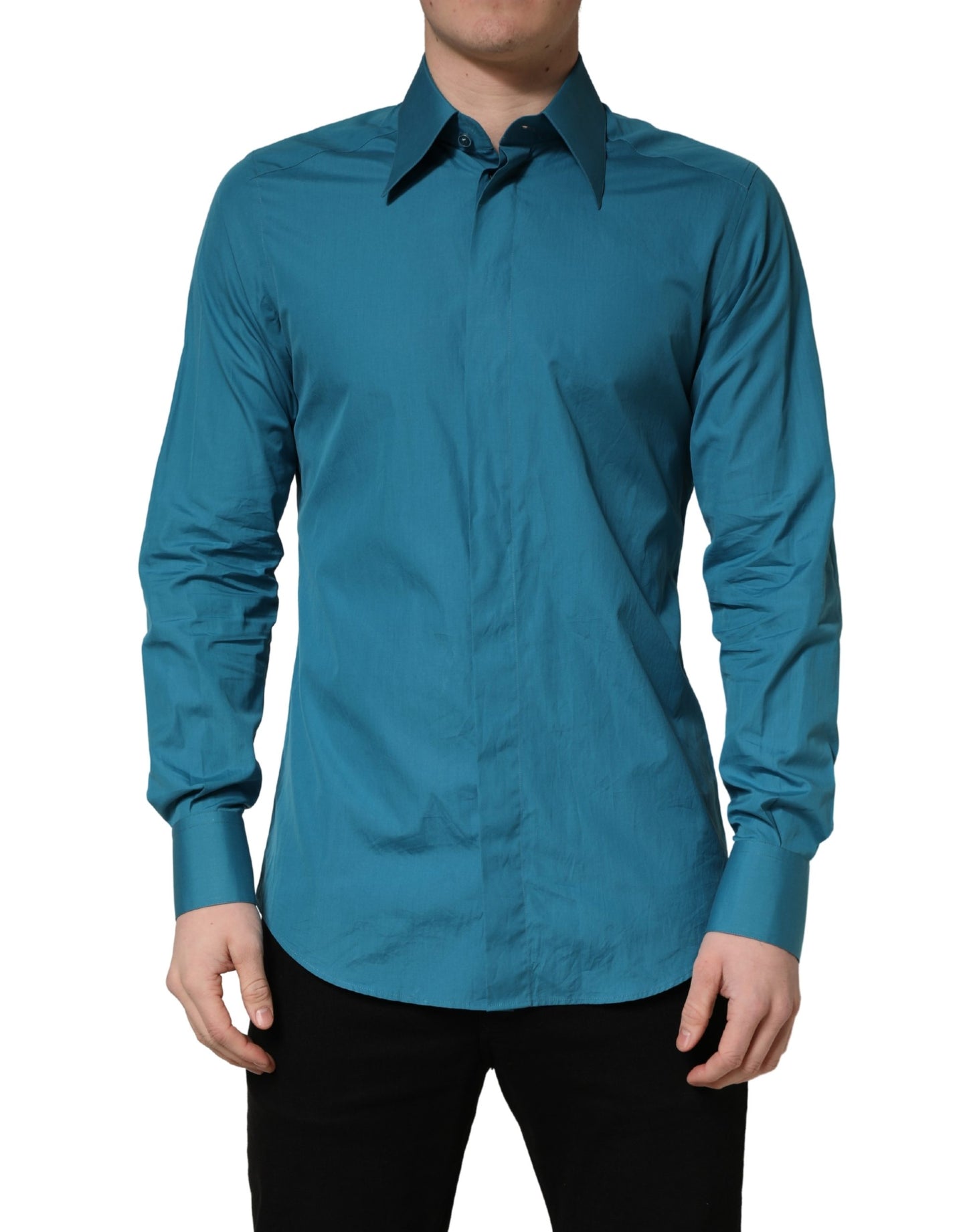 Camisa de vestir de manga larga de algodón azul SARTORIA de Dolce & Gabbana