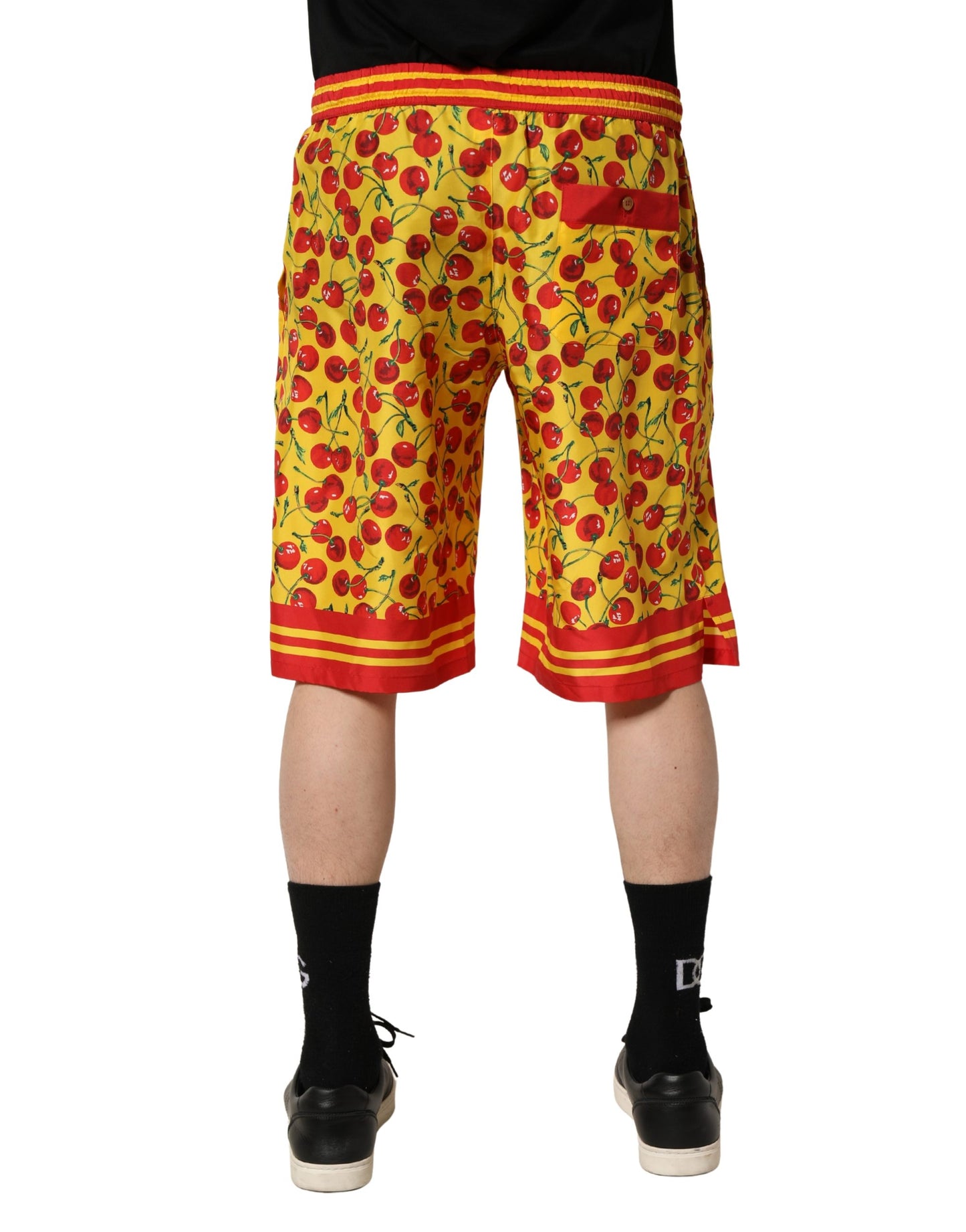 Dolce & Gabbana Yellow Red Cherry Print Silk Bermuda Shorts