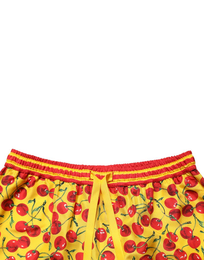 Dolce & Gabbana Yellow Red Cherry Print Silk Bermuda Shorts
