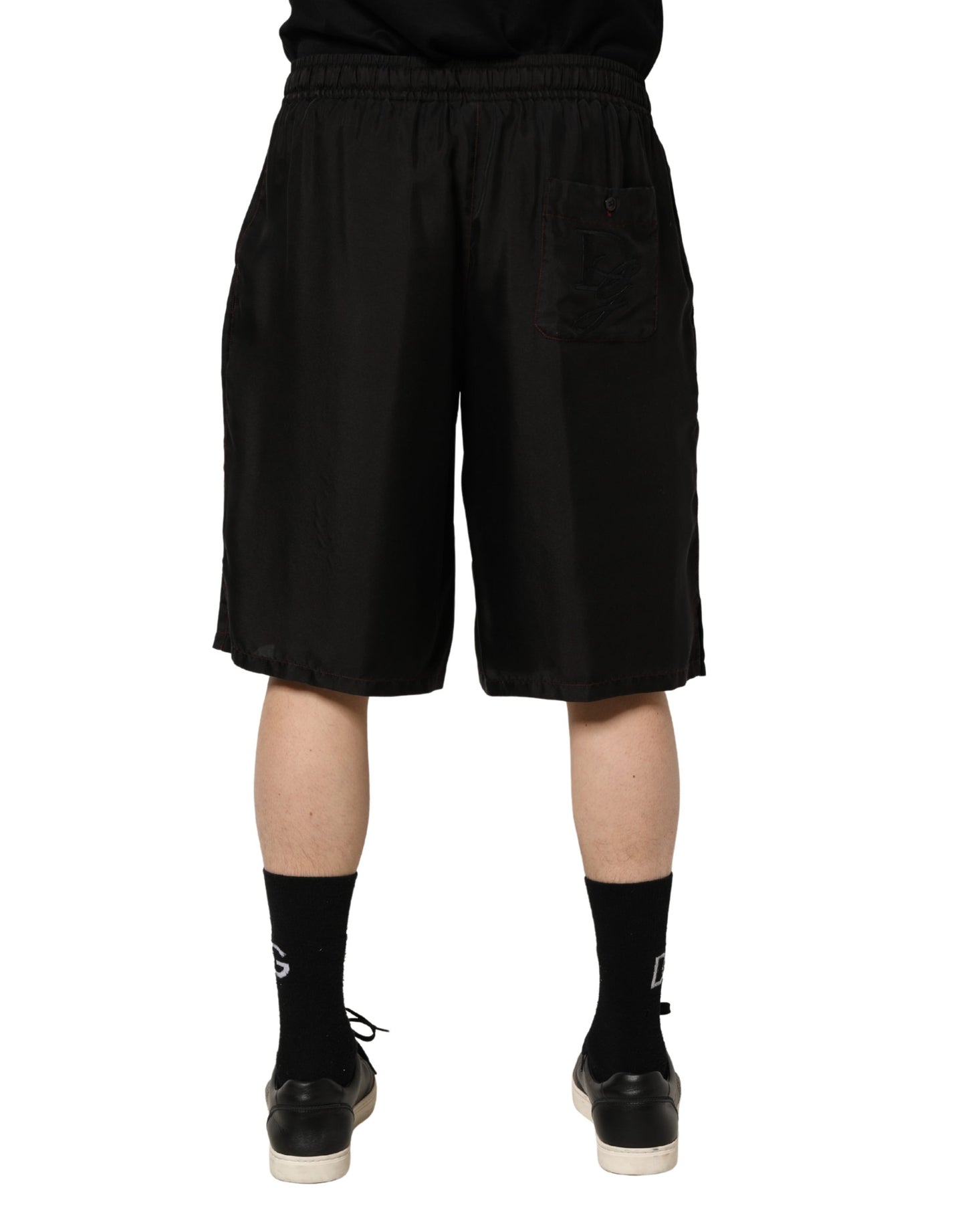 Dolce & Gabbana Black Silk Drawstring Men Bermuda Shorts