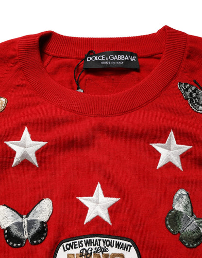 Dolce & Gabbana Multicolor Wool Butterfly Star Men Crew Neck Sweater