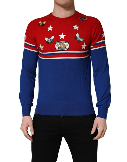 Dolce & Gabbana Multicolor Wool Butterfly Star Men Crew Neck Sweater