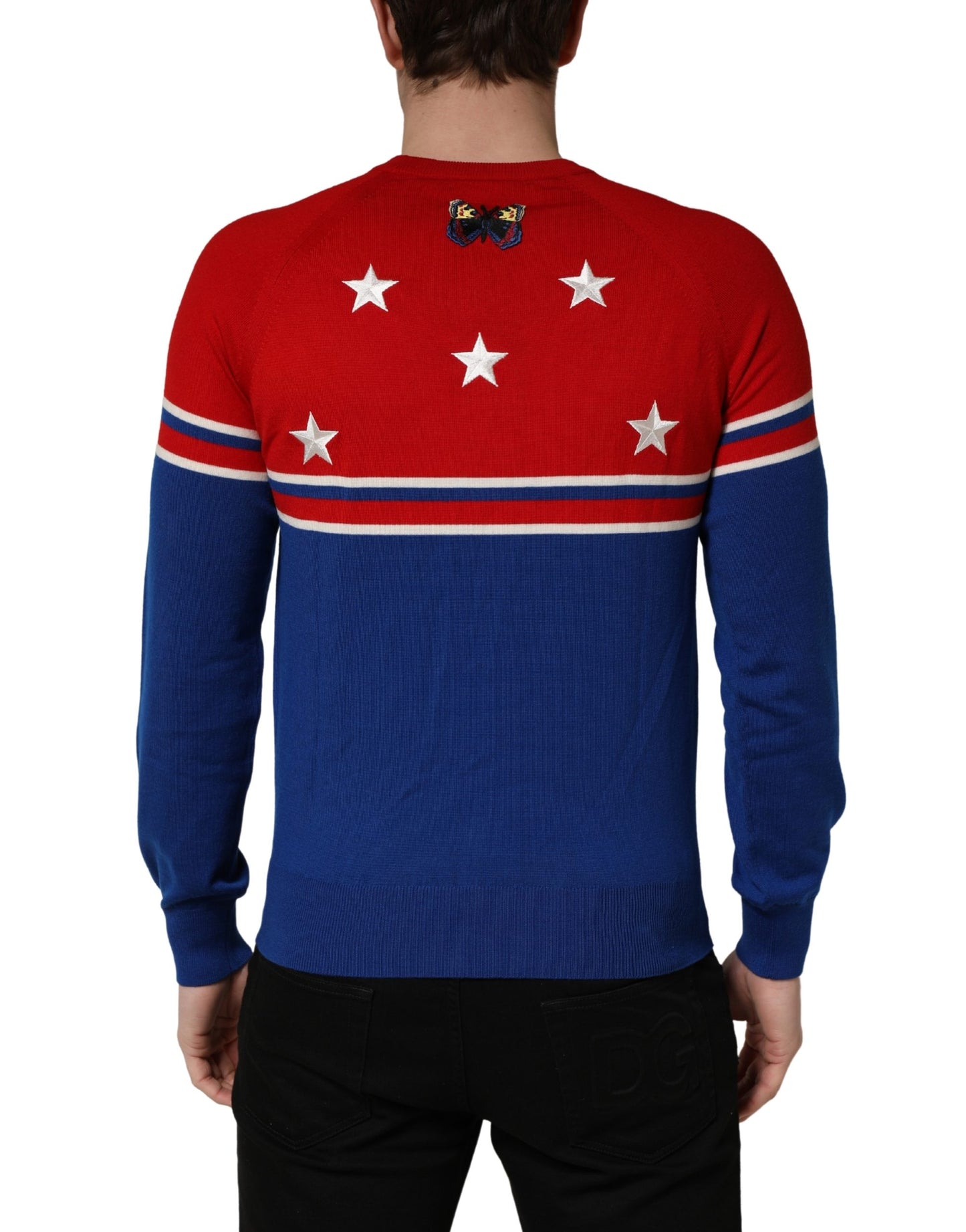 Dolce & Gabbana Multicolor Wool Butterfly Star Men Crew Neck Sweater