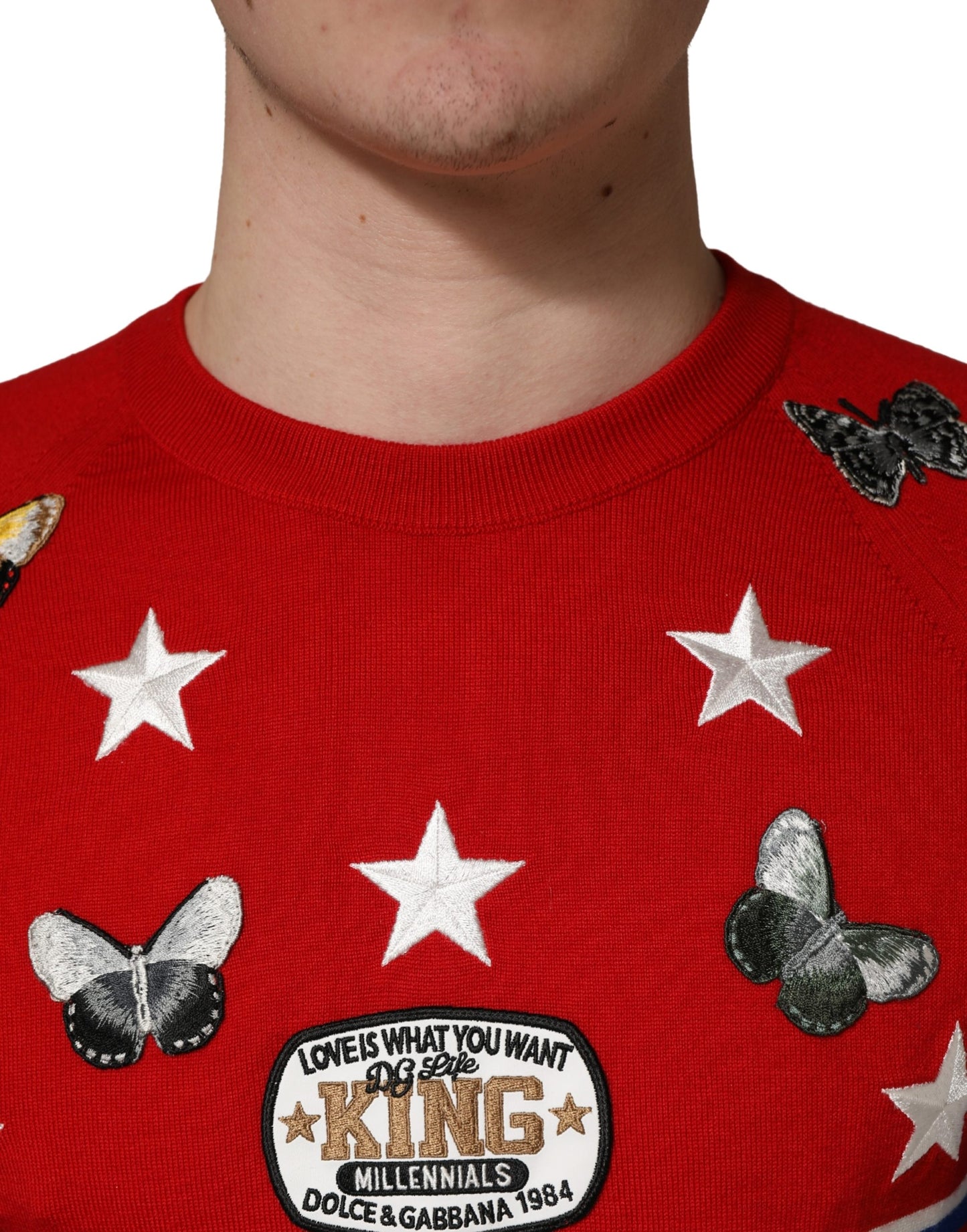 Dolce & Gabbana Multicolor Wool Butterfly Star Men Crew Neck Sweater