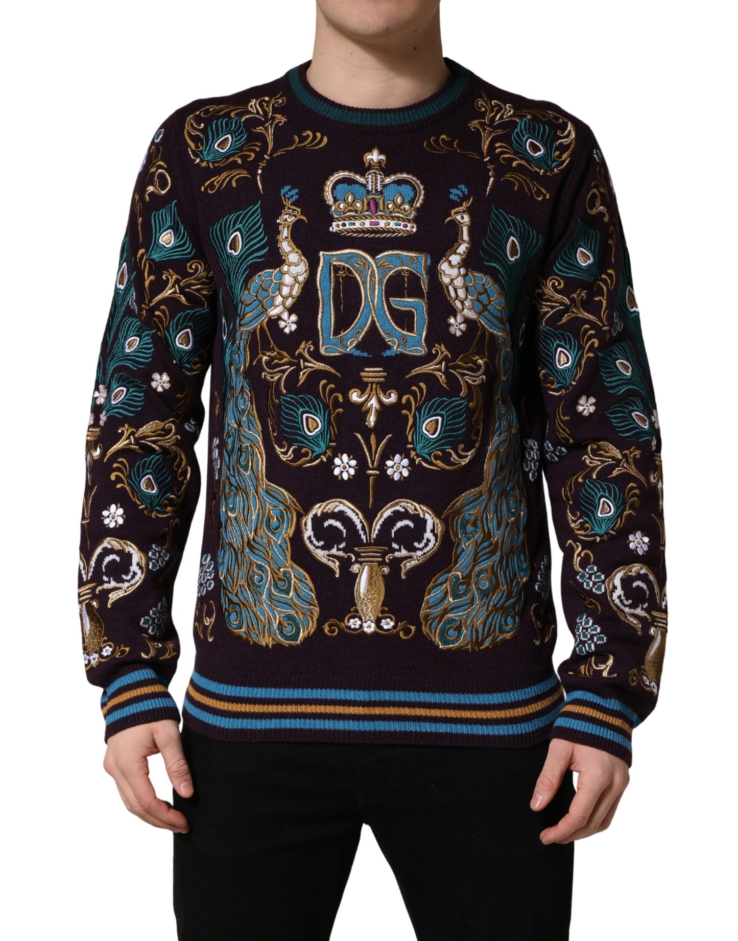 Dolce & Gabbana Bordeaux Cashmere Crown Embroidered Sweater