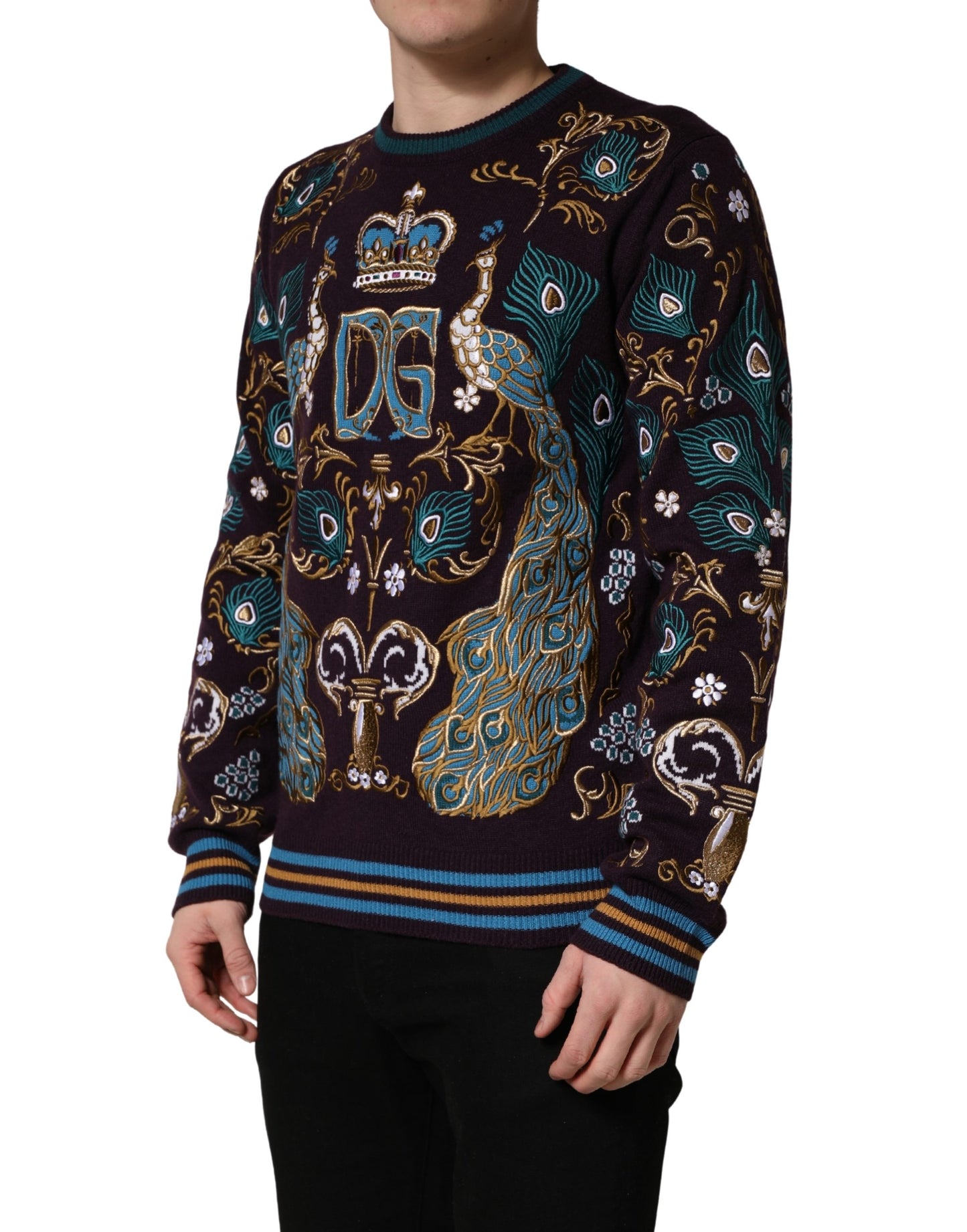 Dolce & Gabbana Bordeaux Cashmere Crown Embroidered Sweater