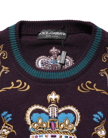 Dolce & Gabbana Bordeaux Cashmere Crown Embroidered Sweater
