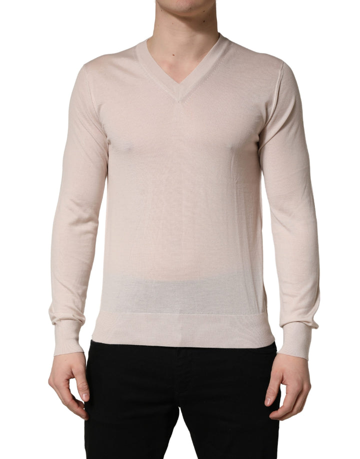 Dolce & Gabbana Beige Cashmere V-neck Men Pullover Sweater