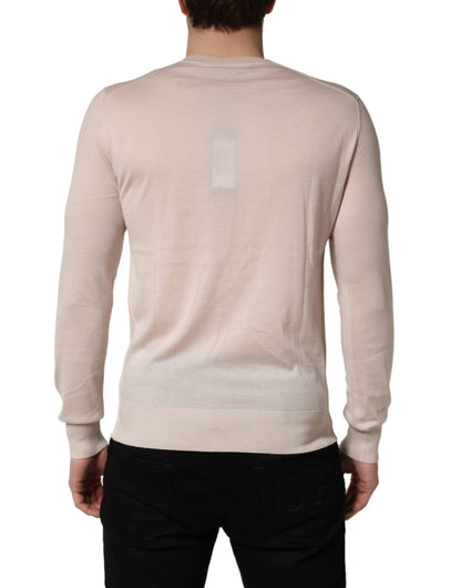 Dolce & Gabbana Beige Cashmere V-neck Men Pullover Sweater
