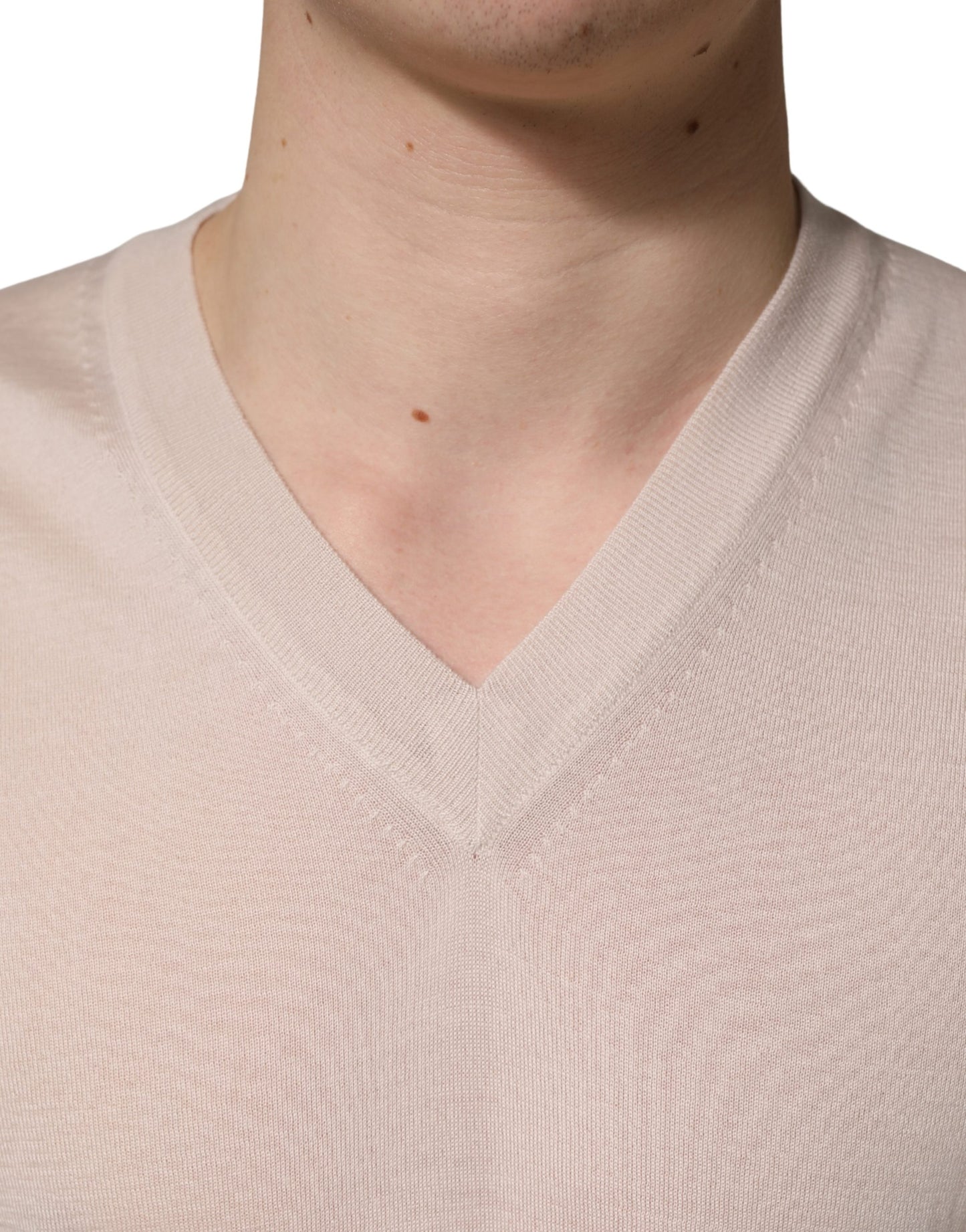 Dolce & Gabbana Beige Cashmere V-neck Men Pullover Sweater