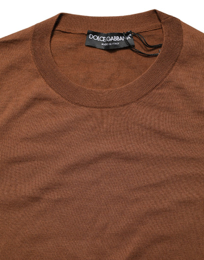 Dolce & Gabbana Brown Cashmere Men Crew Neck Pullover Sweater