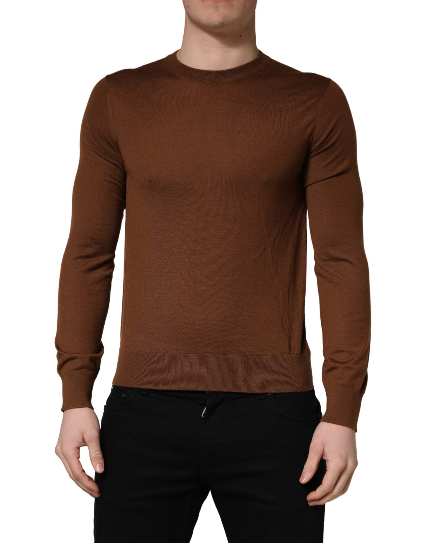 Dolce & Gabbana Brown Cashmere Men Crew Neck Pullover Sweater
