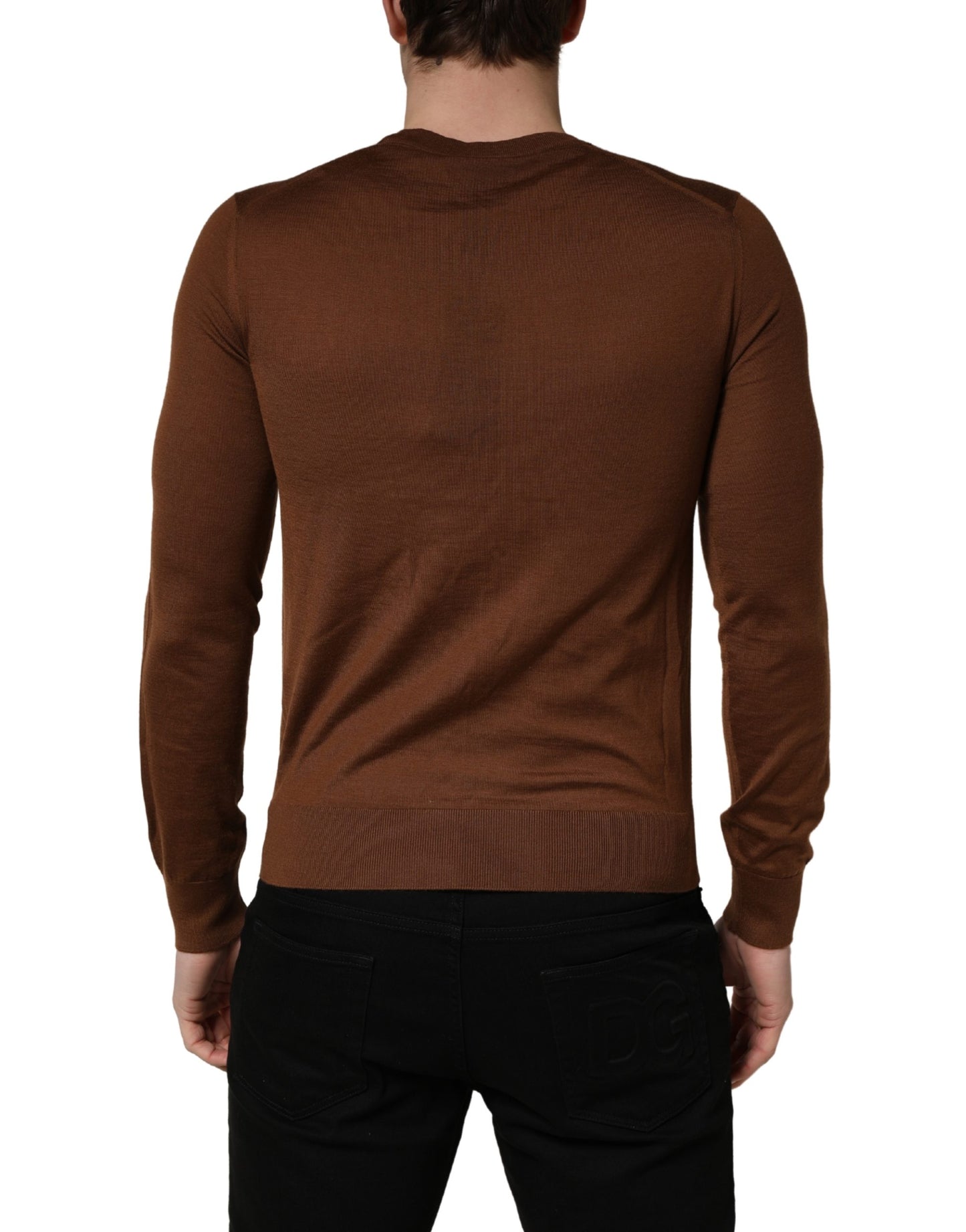 Dolce & Gabbana Brown Cashmere Men Crew Neck Pullover Sweater
