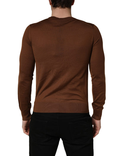 Dolce & Gabbana Brown Cashmere Men Crew Neck Pullover Sweater