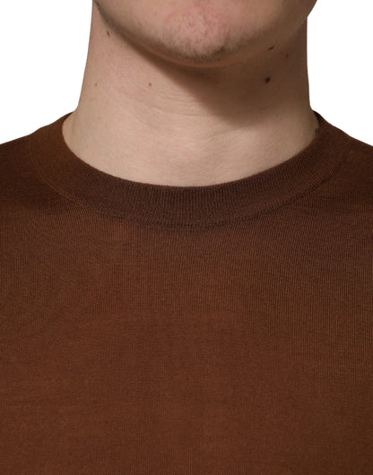 Dolce & Gabbana Brown Cashmere Men Crew Neck Pullover Sweater