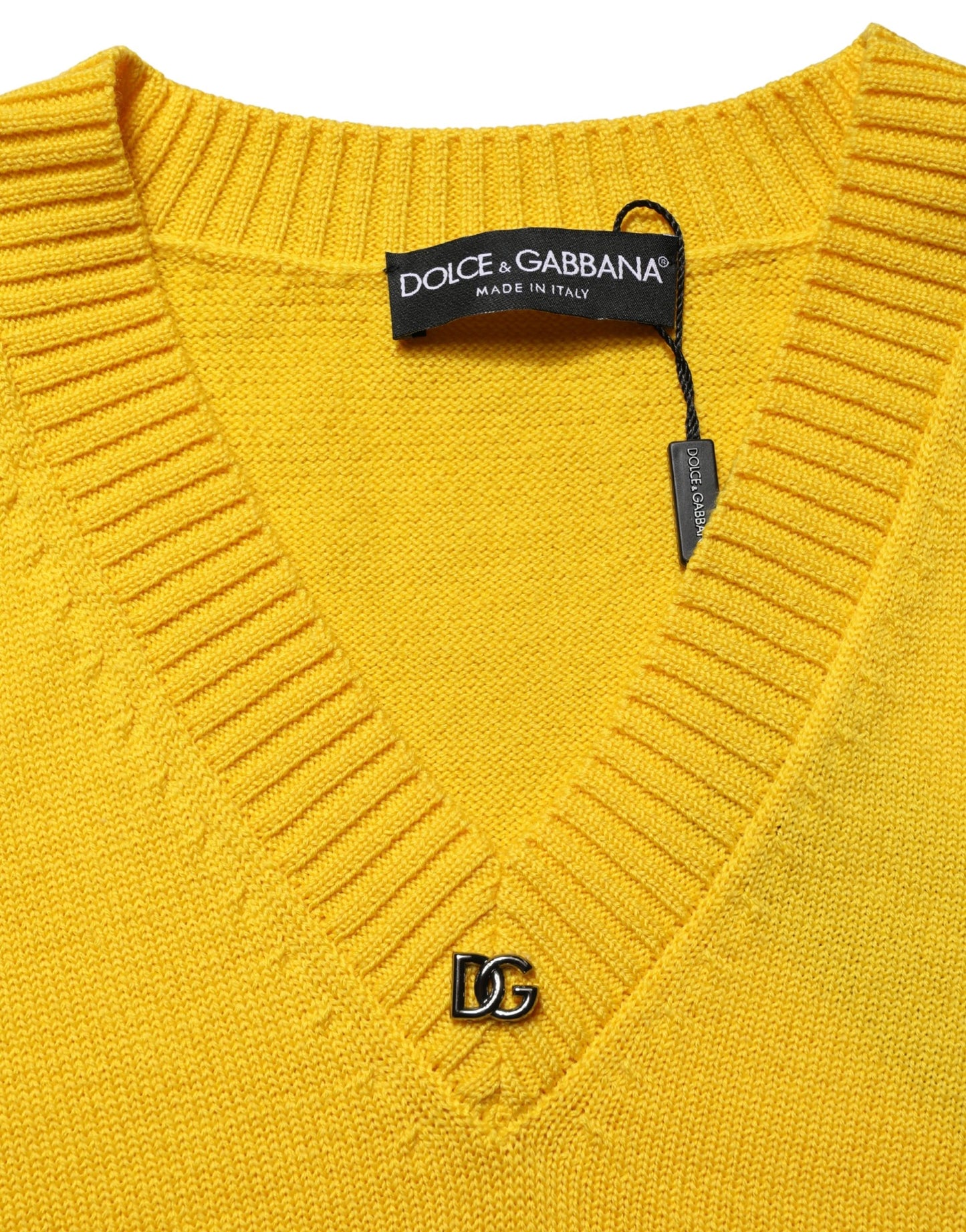 Dolce & Gabbana Wool Knitted V-Neck Pullover Yellow