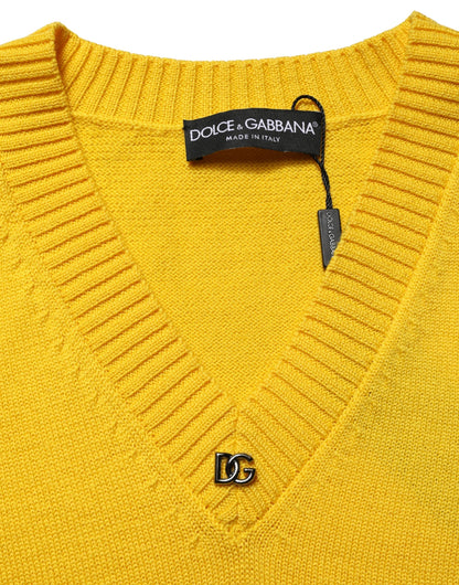 Dolce & Gabbana Wool Knitted V-Neck Pullover Yellow