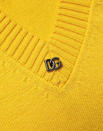 Dolce & Gabbana Wool Knitted V-Neck Pullover Yellow