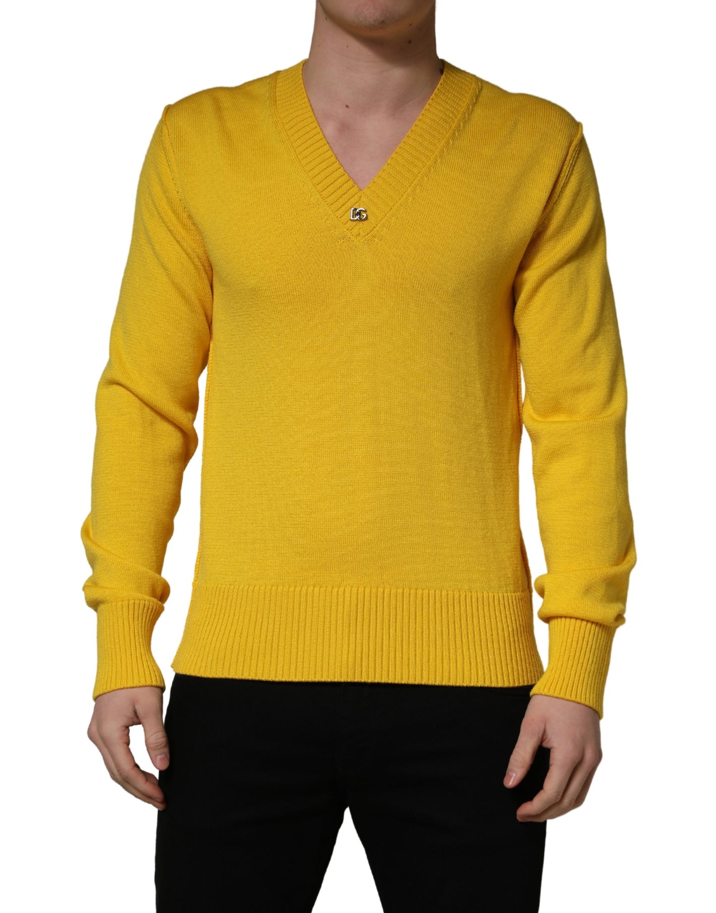 Dolce & Gabbana Wool Knitted V-Neck Pullover Yellow