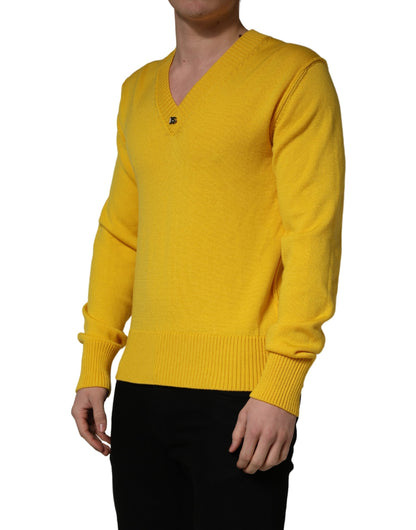 Dolce & Gabbana Wool Knitted V-Neck Pullover Yellow