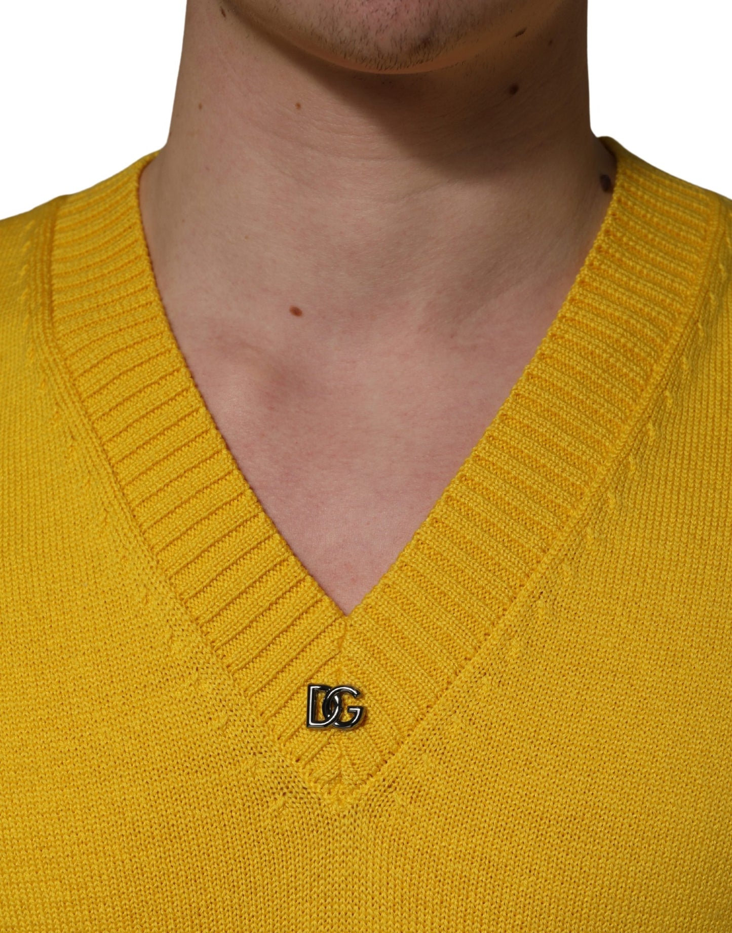 Dolce & Gabbana Wool Knitted V-Neck Pullover Yellow