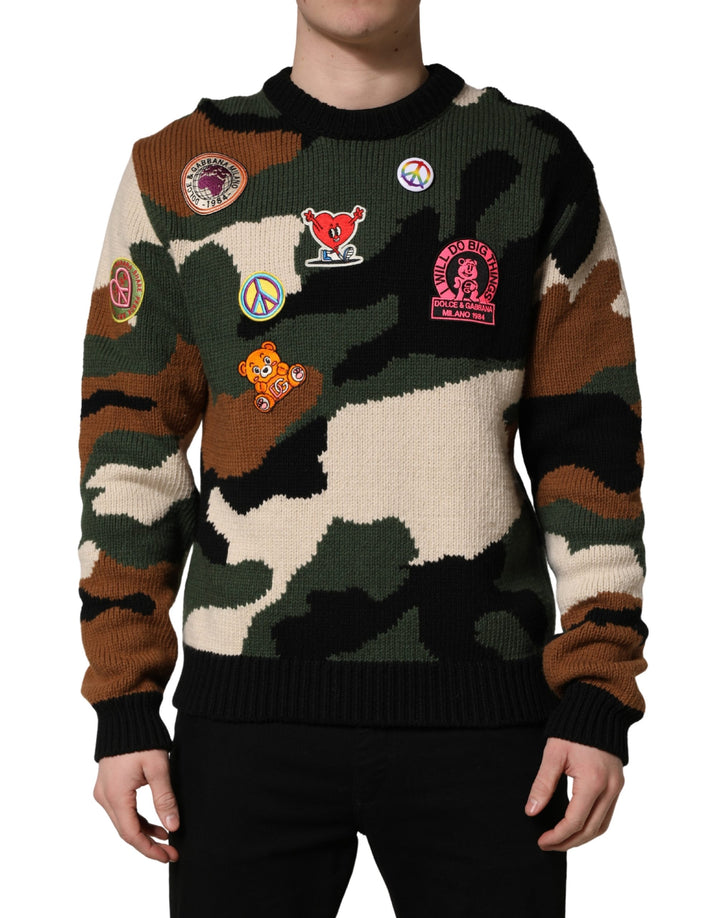 Dolce & Gabbana Multicolor Intarsia Knit Camouflage Pullover Sweater