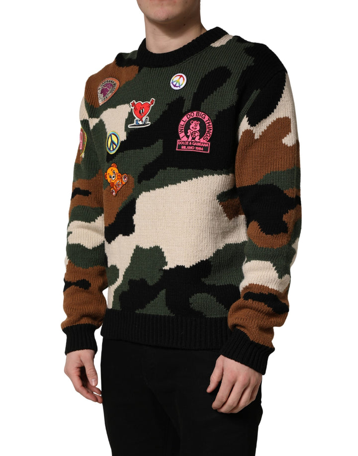 Dolce & Gabbana Multicolor Intarsia Knit Camouflage Pullover Sweater