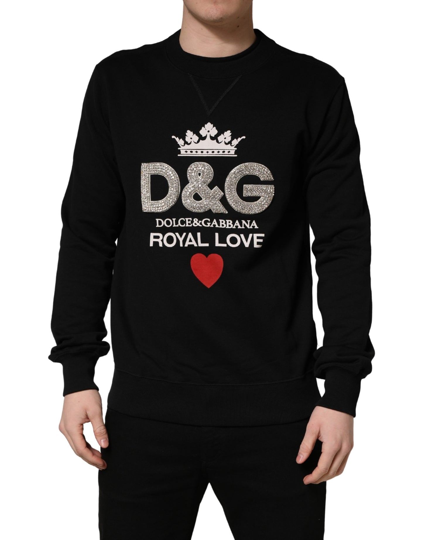 Dolce & Gabbana Black Embellished Cotton Sweatshirt Sweater