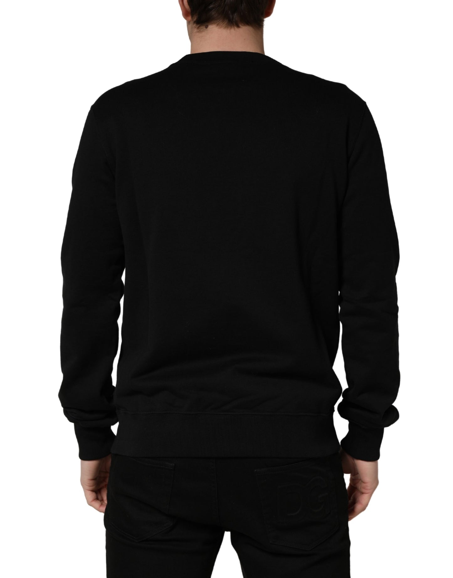 Dolce & Gabbana Black Embellished Cotton Sweatshirt Sweater