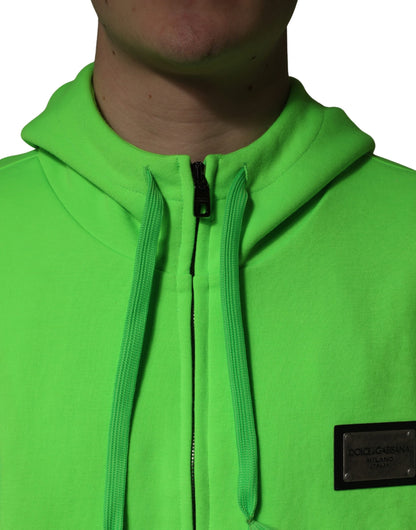 Dolce & Gabbana Green FullZip Fleece HoodedSweatshirt Sweater