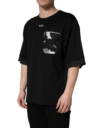 Camiseta oversize negra de camuflaje con bolsillo de Dolce & Gabbana