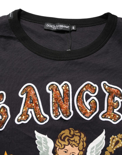 T-shirt Dolce & Gabbana en coton noir à imprimé ange et col ras du cou
