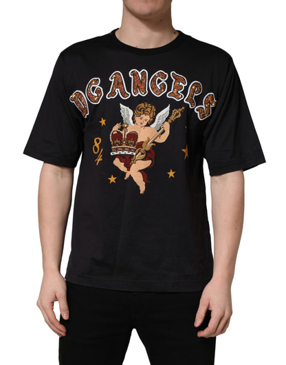 T-shirt Dolce & Gabbana en coton noir à imprimé ange et col ras du cou